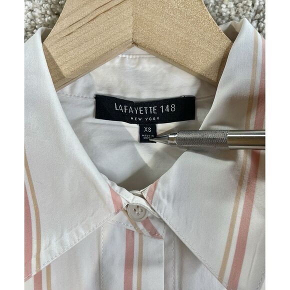 lafayette 148 New York Shirt Women's XS Button Striped Long Sleeve Poplin Blouse - Picture 3 of 7